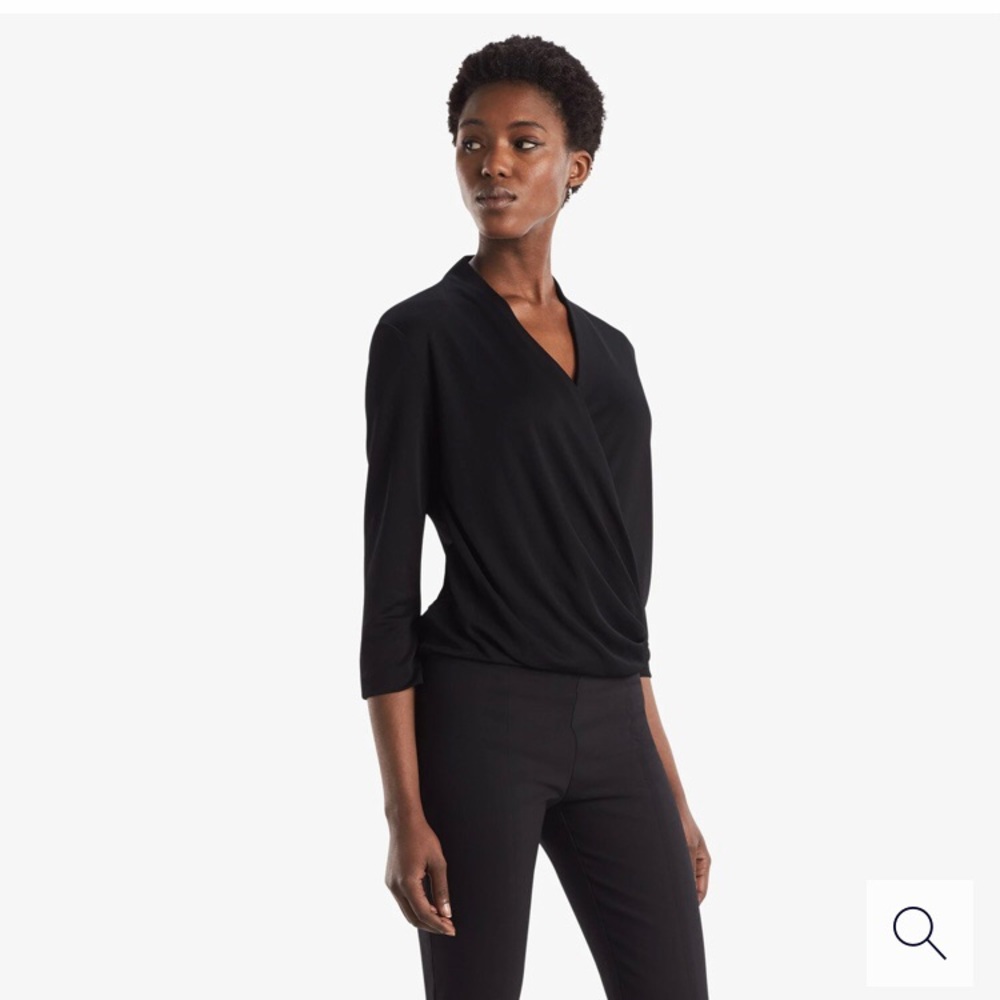 MM Lafleur Deneuve Top Medium Black Surplice wrap blouse crepe washable